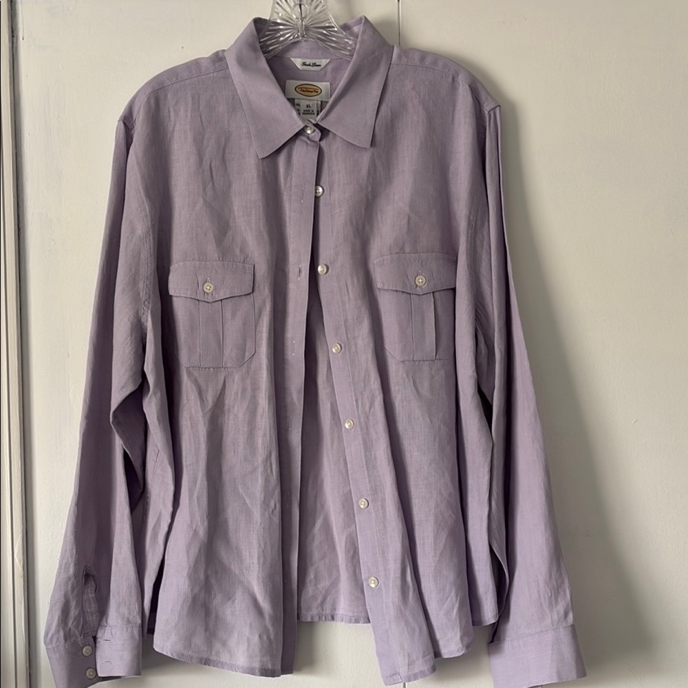 Talbots Lavender Linen Button Down Shirt XL